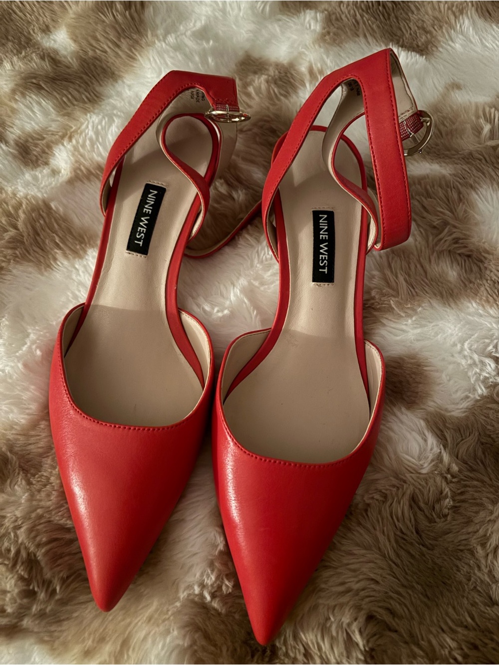 Nine West Red Pointed Ankle-Strap Heels